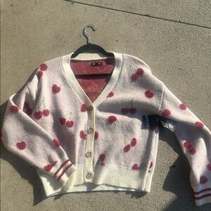 Cherry Patterned Cardigan Sweater